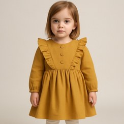 تصویر پیراهن دخترانه مخمل دورنگ لیمویی و صورتی 