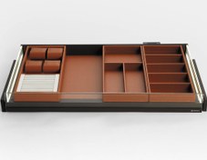 تصویر جای زیورآلات چرمی ریلی با بدنه LED دارای آرام بند رنگ موکا سایز 60 