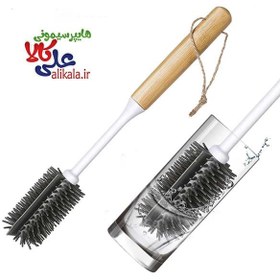 تصویر فرچه بطری شور سیلیکونی دسته چوبی glass cleaning silicone brush