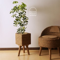 تصویر استند گلدان حصیری چوبی ارتفاع ۵۰ 