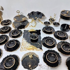 تصویر سرویس پذیرایی مشکی ماربل مشکی طلایی رزینی 