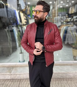 تصویر کت چرم داخل تدی - زرشکی / xl 