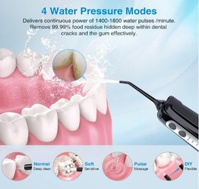 تصویر واترجت شست و شوی دندان PECHAM مدل YXY-801 قابل حمل 300 میلی لیتری Upgraded Cordless Water Flosser for Teeth, PECHAM Portable Oral Irrigator IPX7 Waterproof 300ML DIY & 3 Modes 4 Jet Tips and Tongue Cleaner Help Deep Clean Oral, USB Rechargeable for Home Travel