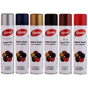 تصویر اسپری رنگ مشکی و طلایی و سرمه ای و نقره ای و قرمز آتشین و ضد زنگ اخرایی کاسپین مدل Cas6 حجم 300 میلی لیتر مجموعه 6 عددی 