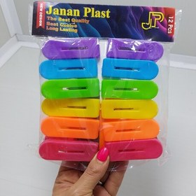 تصویر گیره لباس رنگی جنس پلاستیکی بسته 12عددی در رنگهای شاد پلاسکو دهقان 