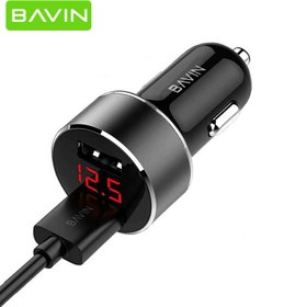 تصویر شارژر فندکی یواس‌بی با کابل تایپ‌سی باوین BAVIN PC373 2.4A Digital Power Indicator Car Charger Dual USB Port 12W 