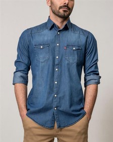 تصویر ​پیراهن مردانه جین آبی تیره Ebra 