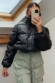 تصویر کاپشن پفی کراپ سیاه زنانه MG1380 - Madmext - مادمکست - اورجینال- 345389055 