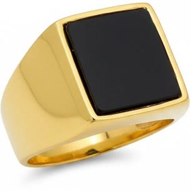 تصویر انگشتر مردانه با نگین عقیق سیاه مربعی | طرح ساده و کلاسیک 