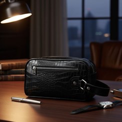 تصویر شوزبگ تمام چرم گاوی تک زیپ کد 4 - مشکی طرح کرو 