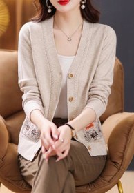 تصویر بافت دکمه دار وارداتی - کرم 