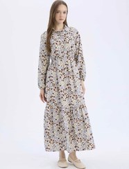 تصویر ماکسی تسدتور با طرح یقه گمکل و آستین بلند البسه E5248AX25SP | Defacto | 893512776 | اورجینال 