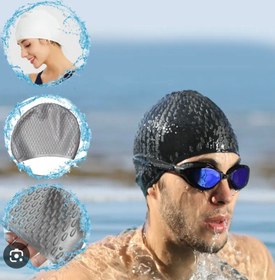 تصویر کلاه سیلیکونی پفکی - زرد / free swim cap