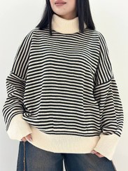 تصویر ژاکت بافت یقه شل راه راه سایز ۴۴ 