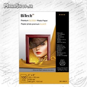 تصویر کاغذ 260 گرم BiTech فتوگلاسه 100 برگی 10x15 BITECH 4x6 inch PERMIUM GLOSSY PHOTO PAPER 260 g/m2 in 100 sheets RC