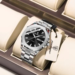 تصویر ساعت مردانه برند پودگار اصلی فول استیل فول تاریخ دو زبانه شب نما 