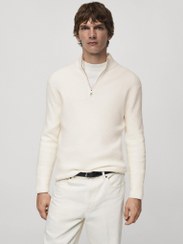 تصویر سوئیشرت با زیپ نیمه و بافتنی برند mango man Half Zip Knitted Sweater