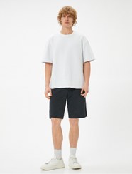 تصویر شلوارک سایز بزرگ برمودا شسته شده با جیب کمری توری 