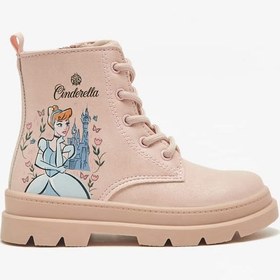 تصویر چکمه‌های کوتاه با طرح سیندرلا و بند دار برند dİsney Cinderella Print Low Ankle Boots with Lace-Up Closure