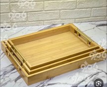 تصویر سینی پذیرایی بامبو ۳ تیکه با دسته طلایی 