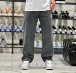 تصویر شلوار بگ مردانه ذغالی روشن زاپ سطحی پارچه جین کجراه - 3 