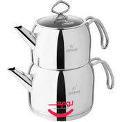 تصویر کتری و قوری استیل لایف اسمایل مدل TK1-7 ظرفیت 1 و 2 لیتر 