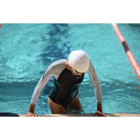 تصویر کلاه شنا نابایجی - دکتلون Nabaiji Coated Mesh Swimming Cap - Printed Fabric - Size S - White 