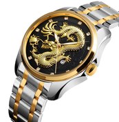 تصویر ساعت مردانه اسکمی طرح اژدها مدل دراگون سیلور طلایی صفحه مشکی کد SK-303 بالاترین کیفیت 