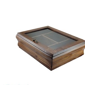 تصویر جعبه تی بگ چوبی 4 خانه درب شیشه ای ا Wooden teapot box with five glass doors Wooden teapot box with five glass doors