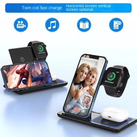 تصویر استند شارژر بی سیم 3 کاره 15 واتی پرودو مدل porodo 3in1 dual coil wireless charger dock 