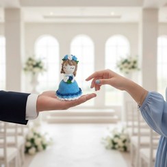 تصویر عروسک بافتنی طرح عروس و دسته گل، (عروسک دورو) 