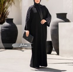 تصویر مانتو عبایی زنانه مشکی از جنس ابر و بادی 