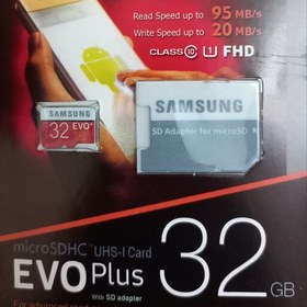 تصویر کارت حافظه microSDHC مدل Evo Plus کلاس 10 استاندارد UHS-I U1 سرعت 95MBps ظرفیت 32 گیگابایت به همراه آداپتور SD 
