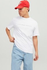 تصویر تی شرت سفید مردانه جک و جونز استار گرد یقه T Shirt اند Jack Jones Jack &amp; Jones 