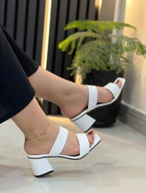 تصویر صندل زنانه دو بند هلیا پاشنه ۵ سانت رنگ کرم 
