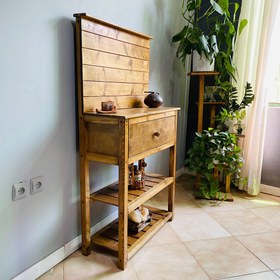 تصویر میز کافی بار خانگی چوبی روستیک دکور مدل کنسول بار Wooden console