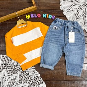 تصویر شلوار جین بچگانه خرسی کد 546 رنگ مشکی و آبی روشن 