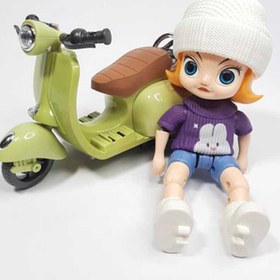 تصویر عروسک دختر موتور وسپا سوار تکچرخ زن موزیکال ا MOTOR TIDE FIOW CAR MOTOR TIDE FIOW CAR