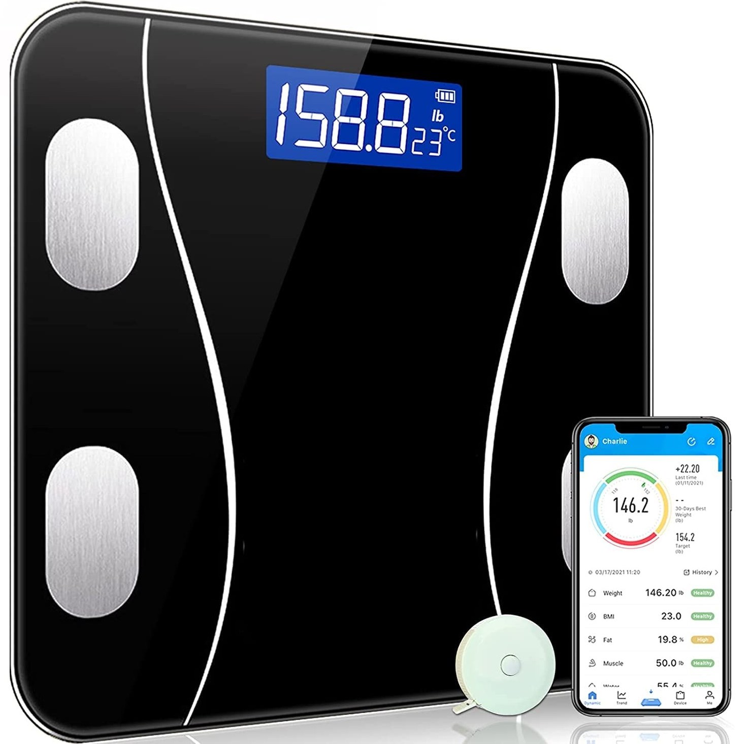 Weight Scale Digital Scales for Body Weight Body Fat Scale Bluetooth Scale  Smart Digital Scales Wireless BIM Compact Scale Backlit LCD Body