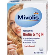 تصویر قرص بیوتین تقویت مو و ناخن میوولیس 5 میلی گرم Mivolis Biotin 5 mg N, Tabletten, 60 St