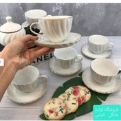 تصویر چای خوری 6 نفره 14 پارچه لمون لب طلا مارپیچ ( سرویس چای خوری ) 