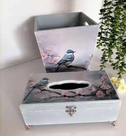 تصویر سطل و جا دستمال کاغذی چوبی ا Paper towel bin and box Paper towel bin and box