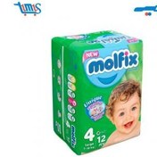 تصویر پوشک کامل بچه ۷ تا ۱۸ کیلوگرم سایز ۴ بزرگ مولفیکس ۱۲ عددی Molfix Size 4 Baby Diaper 12pcs