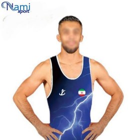 تصویر دوبنده کشتی طرح رعد و برق سایز M Wrestling sportswear with lightning design, size M