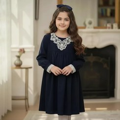 تصویر پیراهن دخترانه مخمل کبریتی ماه رخ _عیدانه - دورسینه 