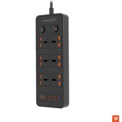 تصویر چند راهی و محافظ برق3 متری پرودو مدل PB-FWCH033 Porodo Blue 6 AC Power Socket With X2 USB-C X4 USBA Port UK PB-FWCH033