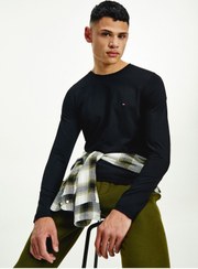 تصویر تیشرت Tommy Hilfiger اورجینال مردانه برند تامی هیلفیگر MW0MW10804-BDS Men's Brand Logo Casual Black Sweatshirt MW0MW10804 BDS 