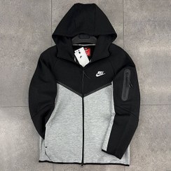 تصویر سویشرت نایک تک فلیس پاندا (NIKE TECH FLEECE 2025) رنگ مشکی طوسی پاندا سایز S 