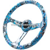 تصویر فرمان اسپرت مومو استیکری آبی سفید 