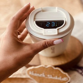 تصویر تراول ماگ ۵۰۰ میلی لیتر دماسنج دار رنگ مشکی و صورتی 